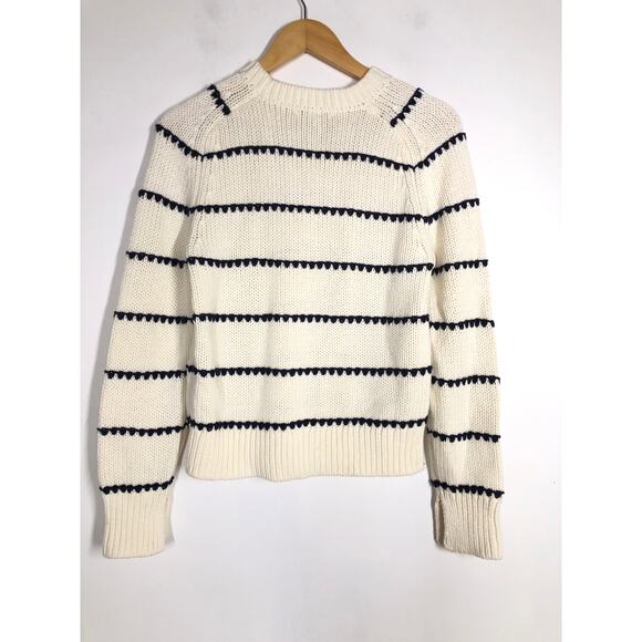 Madewell Textured Cotton Crewneck Sweater Stripe White Blue NWT S - Picture 4 of 8